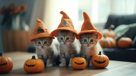 kittens in Halloween costume. Generative AIの素材