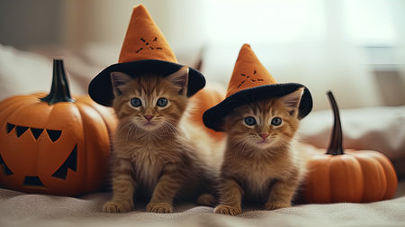 kittens in Halloween costume. Generative AIの素材