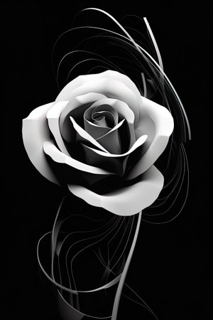 abstract rose petals, black and white illustration Generative AIの素材