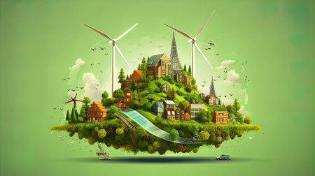 Eco-friendly banner design, planet and energy conservation concepts, illustration Generative AIの素材