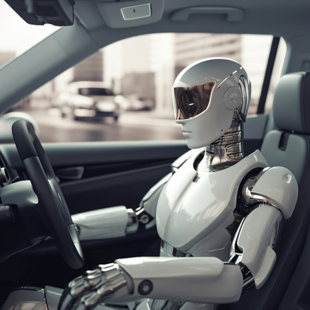 Cyborg in a modern car Generative AIの素材