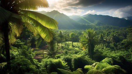 exotic landscape, palm tree mountains Generative AIの素材