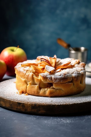 Autumn pie with apples, nuts and sea buckthorn. Charlotte on kefir Generative AIの素材
