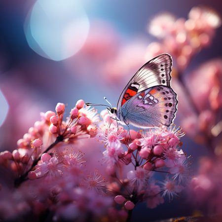 Close-up of a butterfly on a flower. a large butterfly sitting on green leaves, a beautiful insect in its natural habitat.の素材
