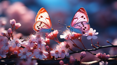 Close-up of a butterfly on a flower. a large butterfly sitting on green leaves, a beautiful insect in its natural habitat.の素材