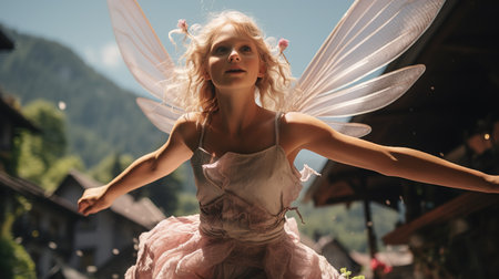 flying fairy with blonde hair and butterfly wings Generative AIの素材