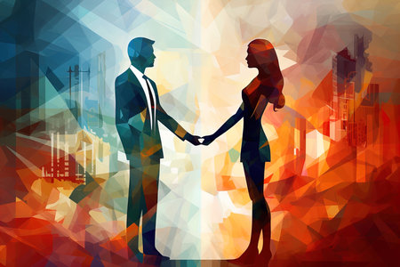 abstract graphic strategic business partnership collaboration male and female Generative AIの素材