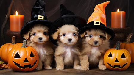 puppies for Halloween. Generative AIの素材