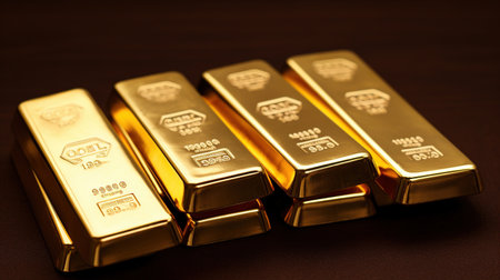 Stacks of pure gold bar on dark background. Represent business and finance concept idea Generative AIの素材