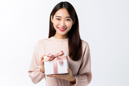 a girl with a gift in her hands and smiling. Generative AIの素材