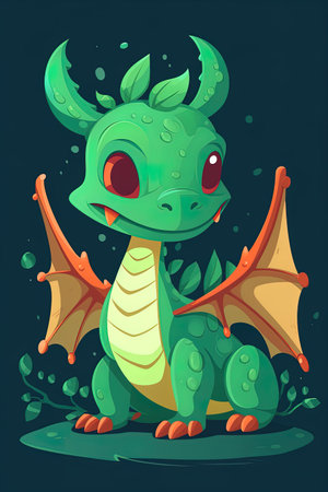 Fantasy cute dragon with christmas hat, new year's card, New Year 2024 Generative AIの素材