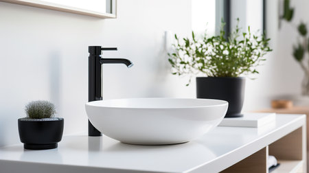 Modern minimalism style bathroom interior in black and white tones Generative AIの素材