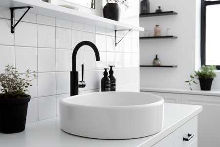Modern minimalism style bathroom interior in black and white tones Generative AIの素材