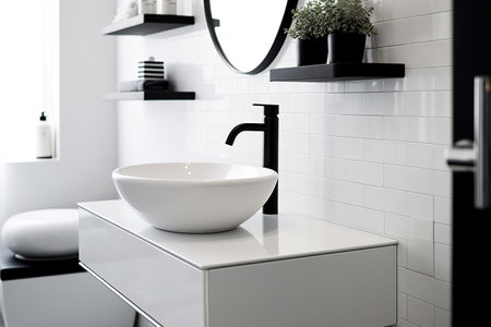 Modern minimalism style bathroom interior in black and white tones Generative AIの素材