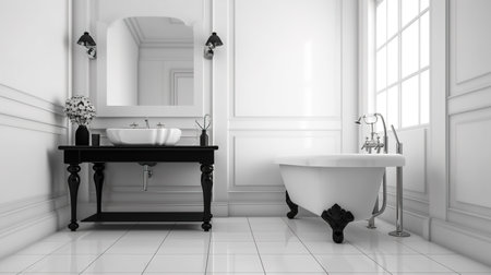 Modern minimalism style bathroom interior in black and white tones Generative AIの素材