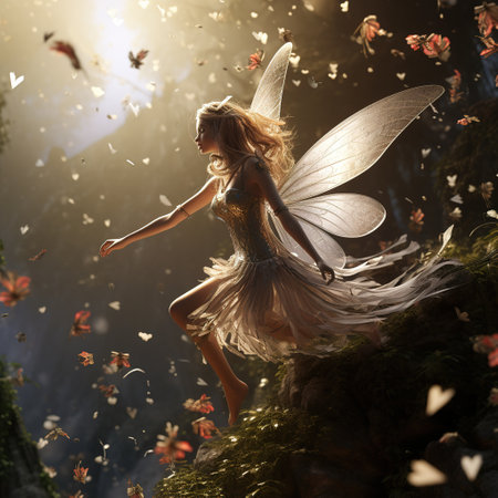 flying fairy with blonde hair and butterfly wings Generative AIの素材