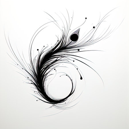 abstraction peacock feather, black and white on white background Generative AIの素材