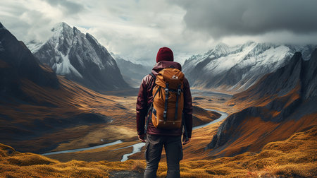 the concept of hiking, healthy lifestyle, nature of the mountain, Generative AIの素材