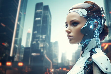 artificial intelligence in the image of a girl, technologies of the future. Generative AIの素材