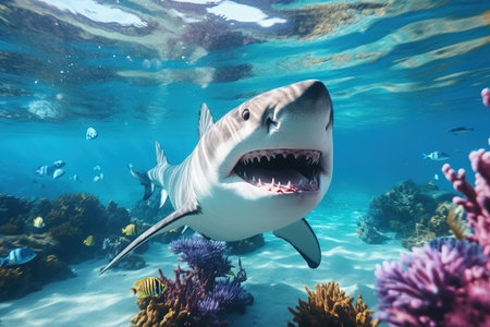 colorful tropical underwater shark theme near the reef, Generative AIの素材