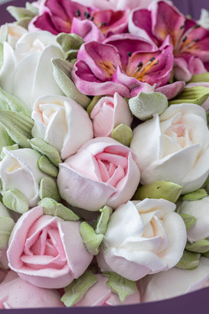 homemade marshmallows in a gift box on a light background.の写真素材