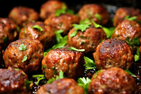 Fried pork meatballs in frying pan Generative AIの素材