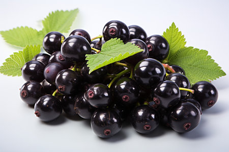black currant with leaf isolated on a white background. With copy space for your text. Top view. Flat lay Generative AIの素材