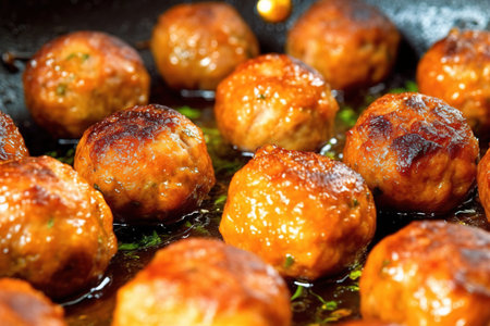 Fried pork meatballs in frying pan Generative AIの素材