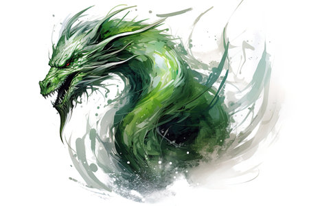 abstraction of a green dragon on a white background, for design, symbol of the year 2024 Generative AIの素材
