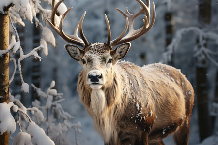 graceful deer in the winter forest Generative AIの素材