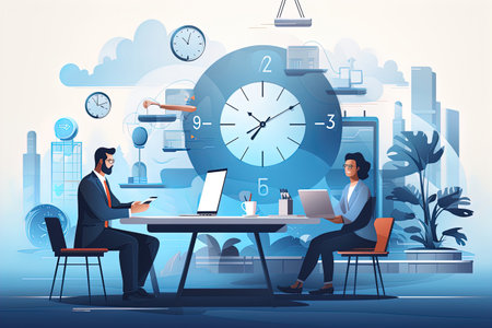 Effective Time Management symbols flat elements set with tasks planning training activities schedule checkpoints. Isolated illustrationの素材