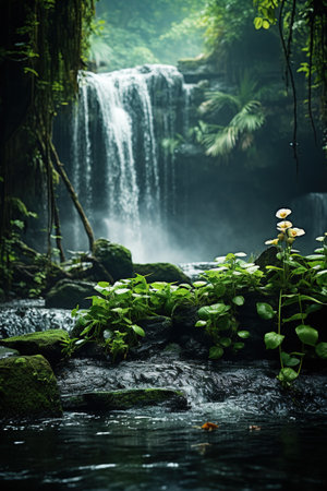 A beautiful Waterfall on a sunny day, A beautiful image for a Banner, Pictures, Screen saver, Generative AIの素材