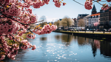 Spring cityscape, the Concept of a beautiful, Clean urban environment. Image for Magazines, Banners.の素材