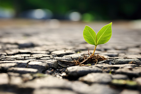 Trees growing at the crevices of asphalt Roads. Environment.の素材