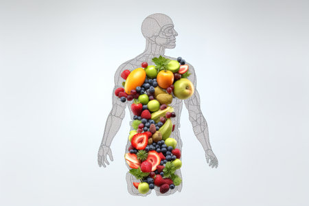 Vegetarian. The concept of proper nutrition and healthy lifestyle. Vector illustration in cartoon styleの素材