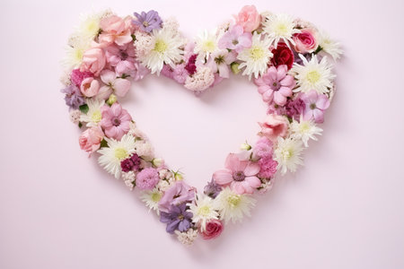 Beautiful bouquet pink roses flowers in the form of Heart in pastel tones for Background, Copy space for text on various important occasions. Postcard, Invitation, Bannerの素材