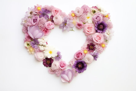 Beautiful bouquet pink roses flowers in the form of Heart in pastel tones for Background, Copy space for text on various important occasions. Postcard, Invitation, Bannerの素材