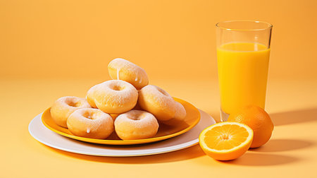 Breakfast with sweet Donuts and freshly squeezed Orange juice, Image for the Menu, Advertisingの素材