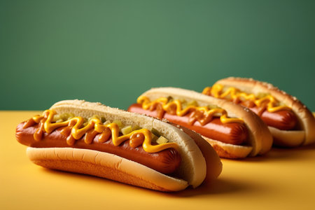 Tasty hot dogs, collection of hot dogs with various fillings on a background, Image for the Menu, Advertisingの素材