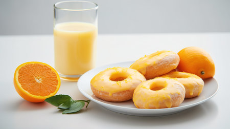 Breakfast with sweet Donuts and freshly squeezed Orange juice, Image for the Menu, Advertisingの素材