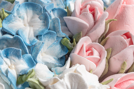 Zephyr bouquet of flowers in a gift box on a light background. Zephyr with a minimum amount of sugar. a natural productの写真素材