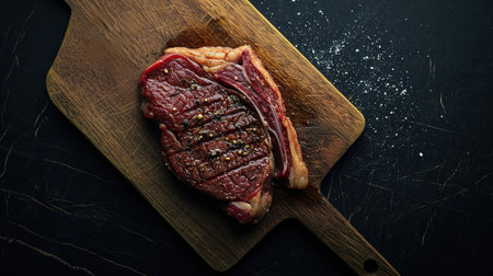 Medium-rare grilled beef steak served on a wooden board. Photos for the menu. Adsの素材