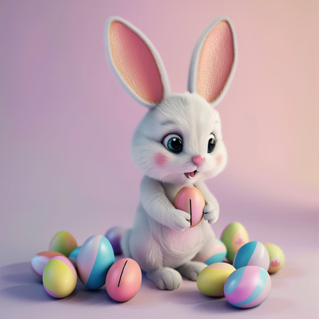 Cute Easter bunny on a light background, 3D, Easter backgroundの素材