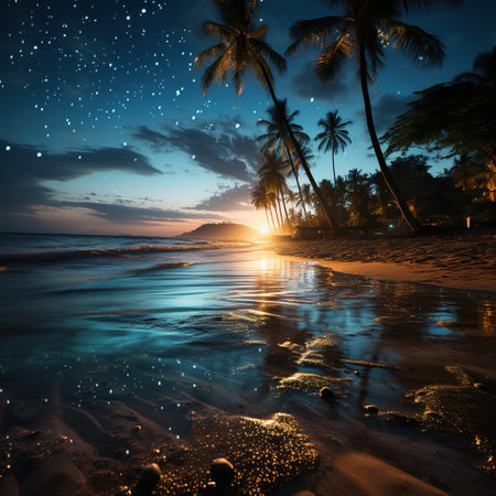 The Moon Night And Sea. Fiction. Concept Art. Realistic Illustration. Video Game Digital CG Artwork. Nature Scenery.の素材