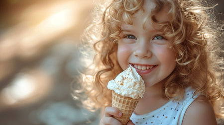 Cute Toddler Girl Eating Ice-Creamの素材