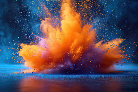 Colored powder explosion on gradient dark background. Freeze motion.の素材