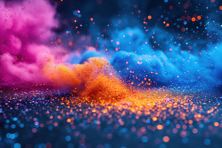 Colored powder explosion on gradient dark background. Freeze motion.の素材