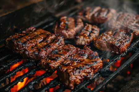 gaucho cooking the meat on the fire, making the barbecue on the coals, Photos and menus of cafes and restaurants, Magazinesの素材