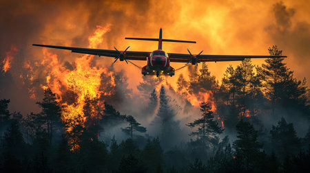 An airplane extinguishes a forest fireの素材