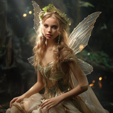 flying fairy with blonde hair and butterfly wings.の素材